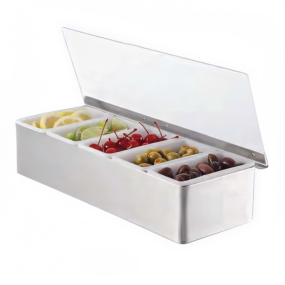 American Metalcraft CD5 (5) Compartment Bar Garnish Tray - Flat Hinged Lid