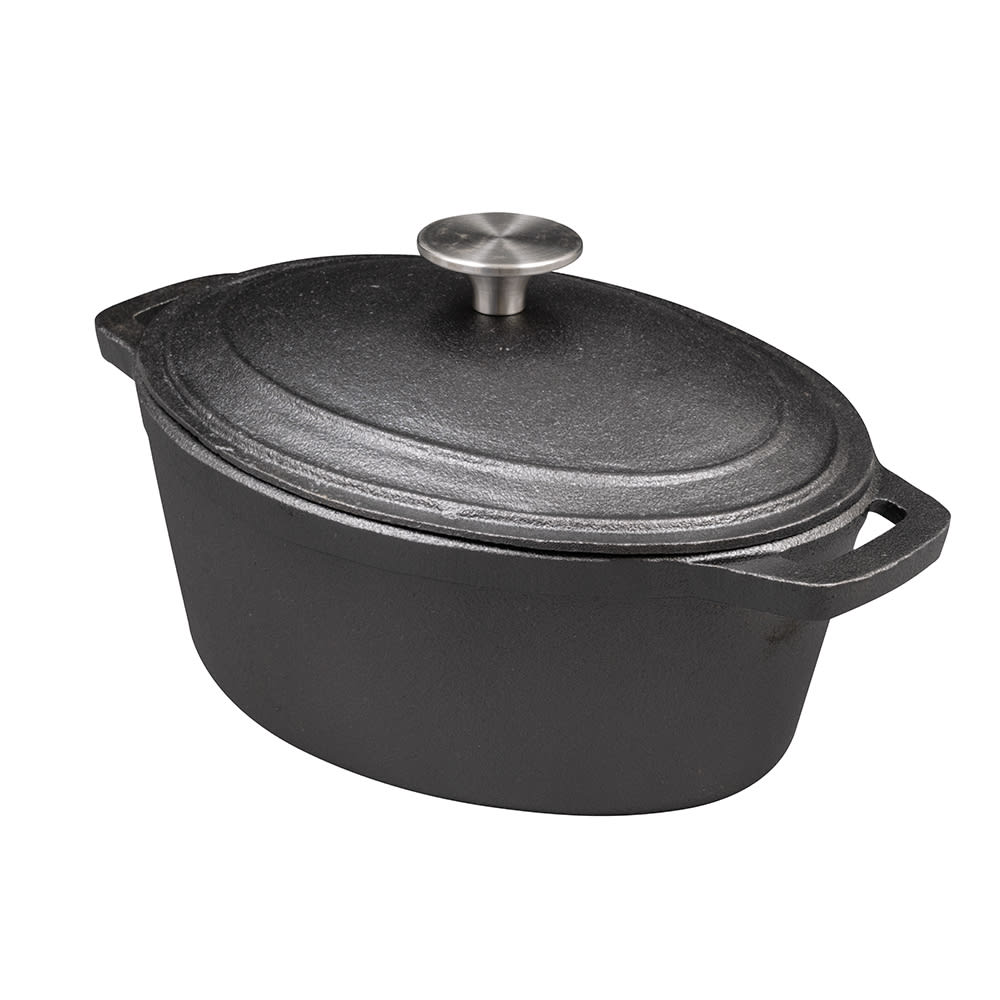American Metalcraft CIPO3 3 qt Oval Casserole Dish with Lid - Cast Iron