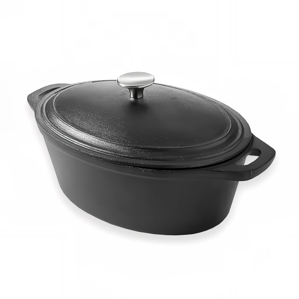 American Metalcraft CIPO4 4 qt Oval Casserole Dish with Lid - Cast Iron