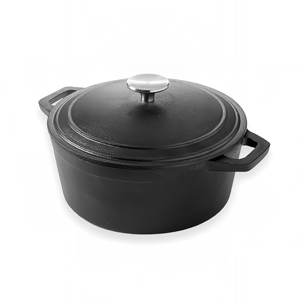 American Metalcraft CIPR4 4 qt Round Casserole Dish with Lid - Cast Iron