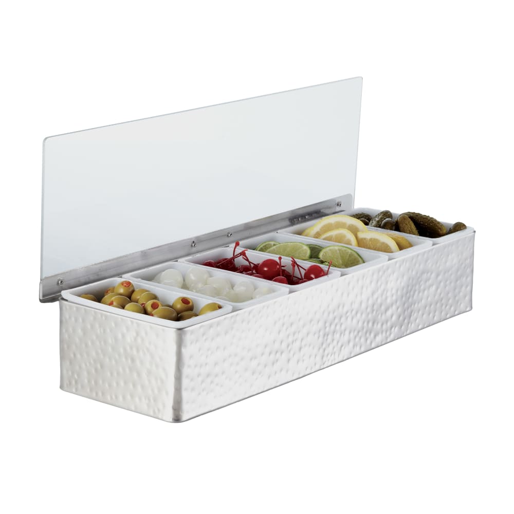 American Metalcraft HMCD6 (6) Compartment Bar Garnish Tray - Flat Hinged Lid