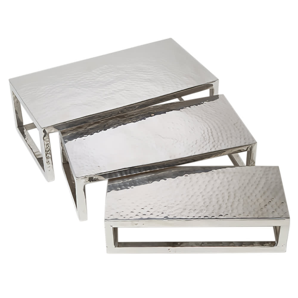 American Metalcraft HMPRR3 3 Piece Rectangular Riser Set, Hammered Stainless
