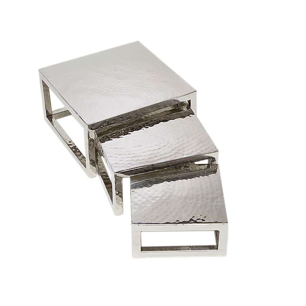 American Metalcraft HMPRS3 3 Piece Square Riser Set, Hammered Stainless