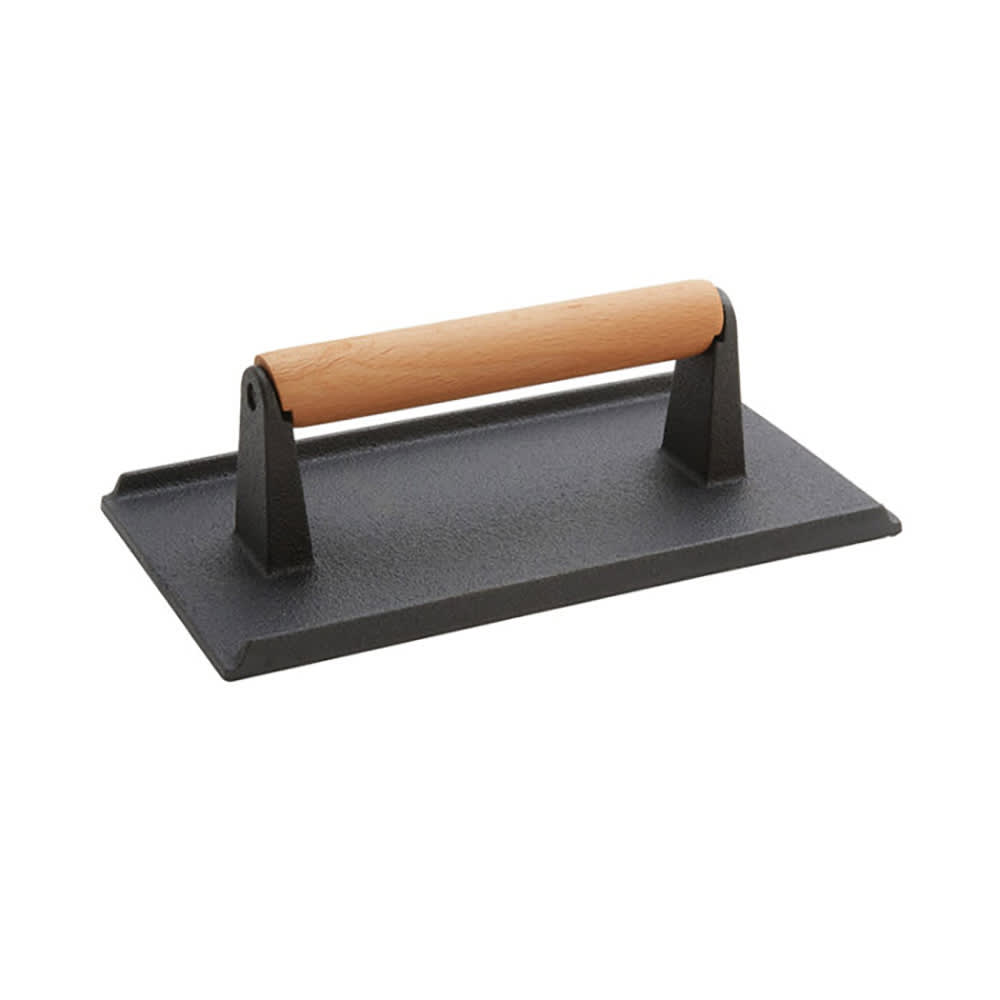 American Metalcraft ISW3 Steak Weight w/ Handle, 5x9", Wood/Cast Iron