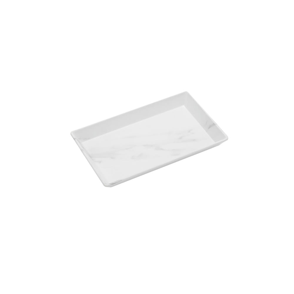 American Metalcraft MWMEL12 12" x 7" Rectangular Naturals Platter - Melamine, White Marble