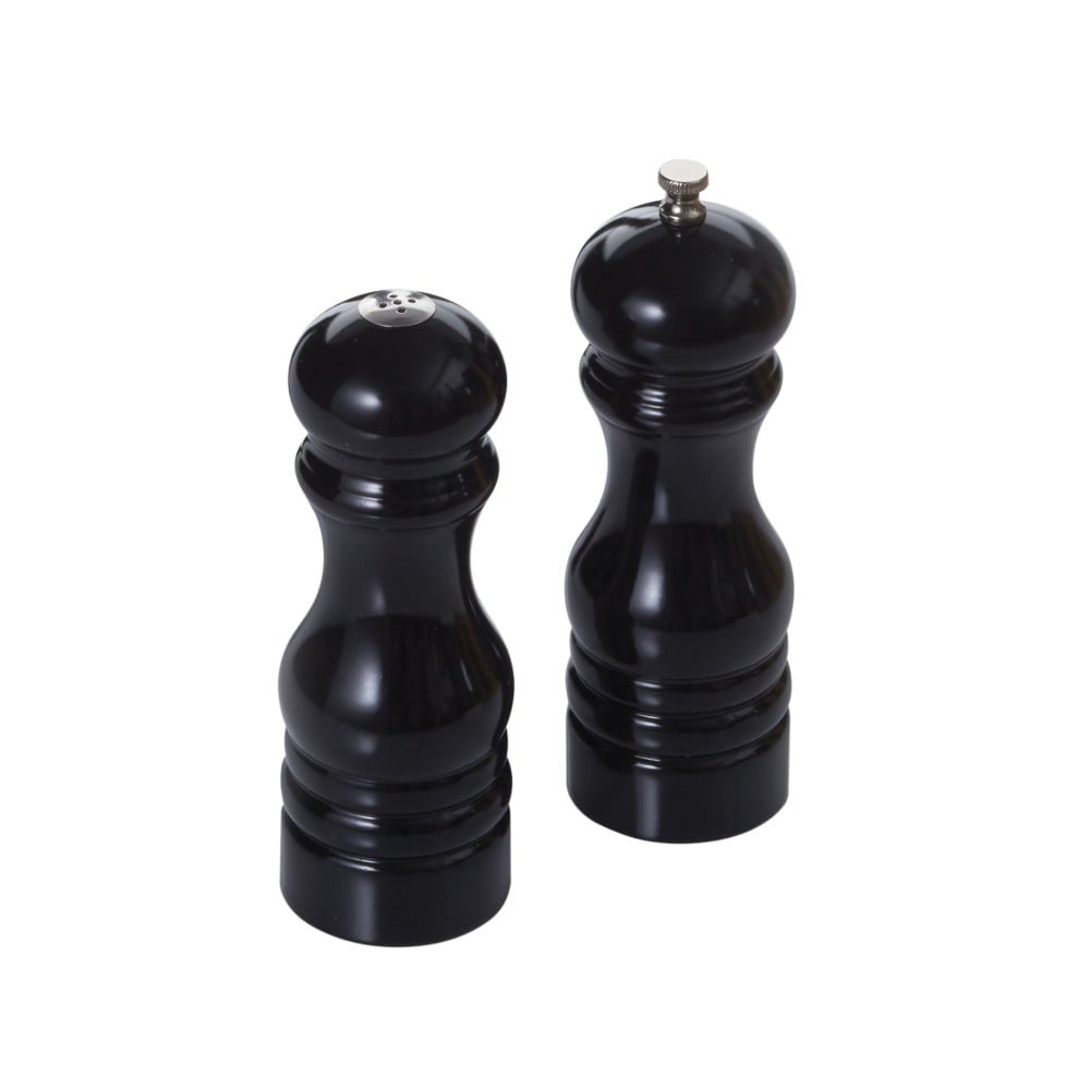 American Metalcraft PMSBL62 6"H Salt Shaker & Pepper Mill Set - Wood, Black