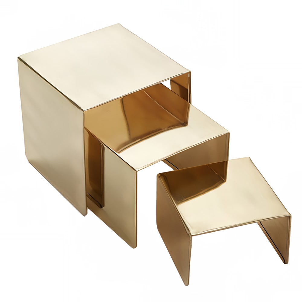 American Metalcraft RSG3 3 Piece Square Riser Set - Stainless Steel, Satin Gold