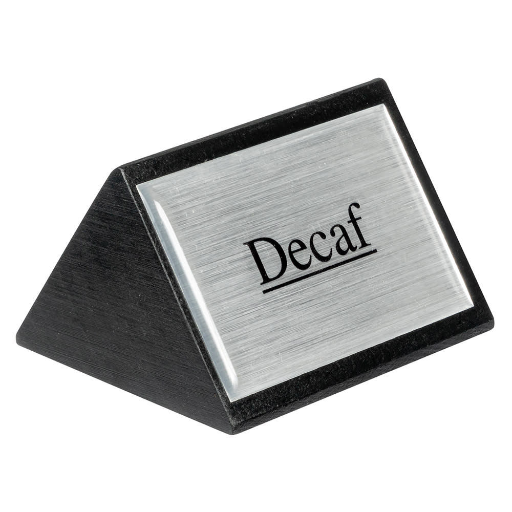 American Metalcraft SIGND4 Decaf Table Tent Sign - 1 3/4" x 3", Silver/Black Wood