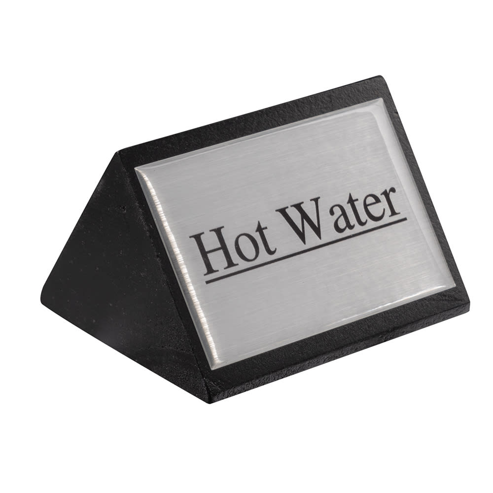 American Metalcraft SIGNW5 Hot Water Table Tent Sign - 1 3/4" x 3", Silver/Black Wood