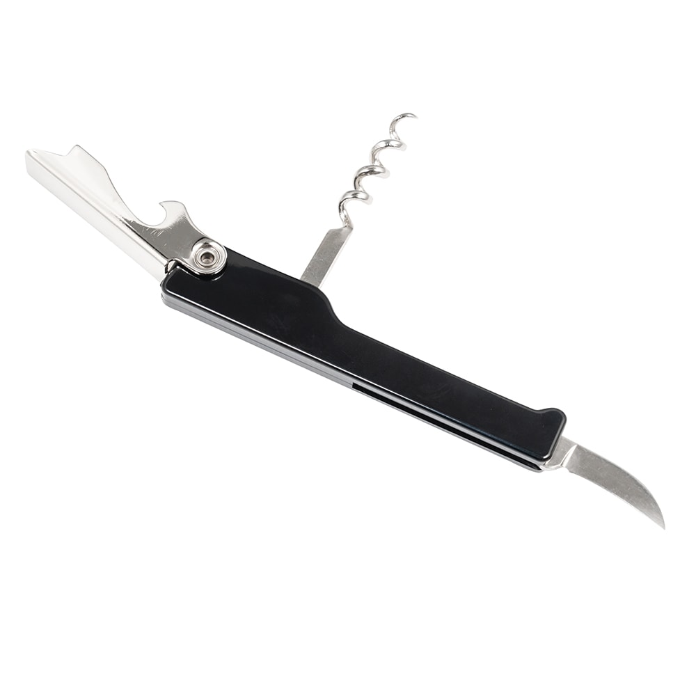 American Metalcraft WCSB415 Waiter's Corkscrew w/ Foil Cutter & Bottle Cap Opener, Black