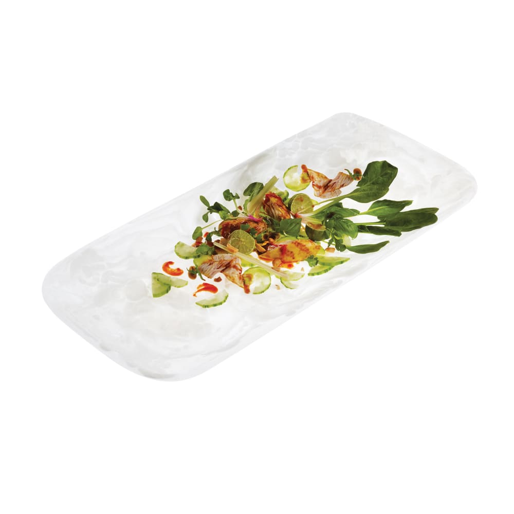 American Metalcraft WSRT21 Rectangular Translucence Tray - 21 1/8x9 3/4" White Swirl Resin