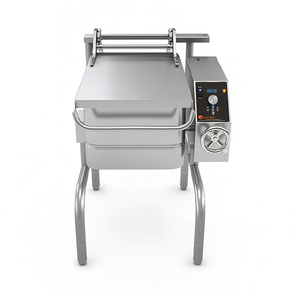 Groen BPM-15EC 15 gal. Tilt Skillet - Open Leg Base, Polished Pan, Measurement Marks, 208v/3ph