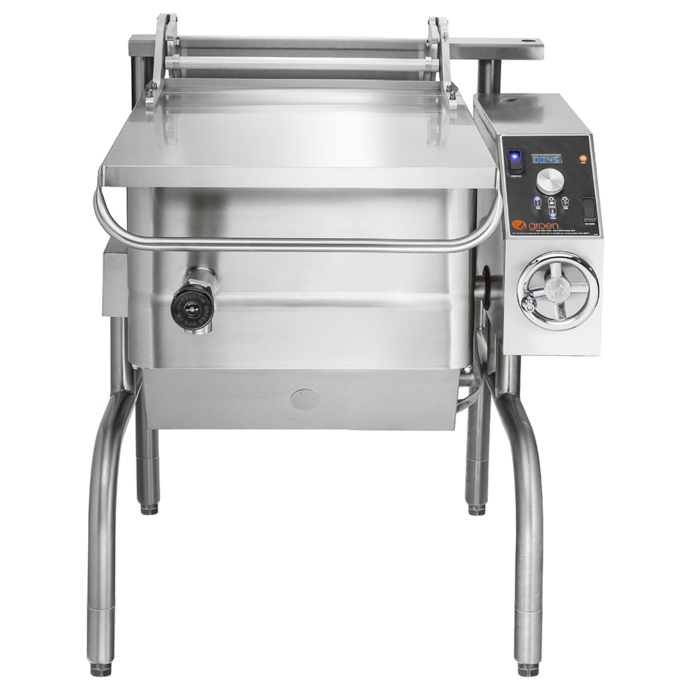 Groen BPM-15EA 15 gal. Tilt Skillet - Open Leg Base, Polished Pan, Measurement Marks, 208v/3ph
