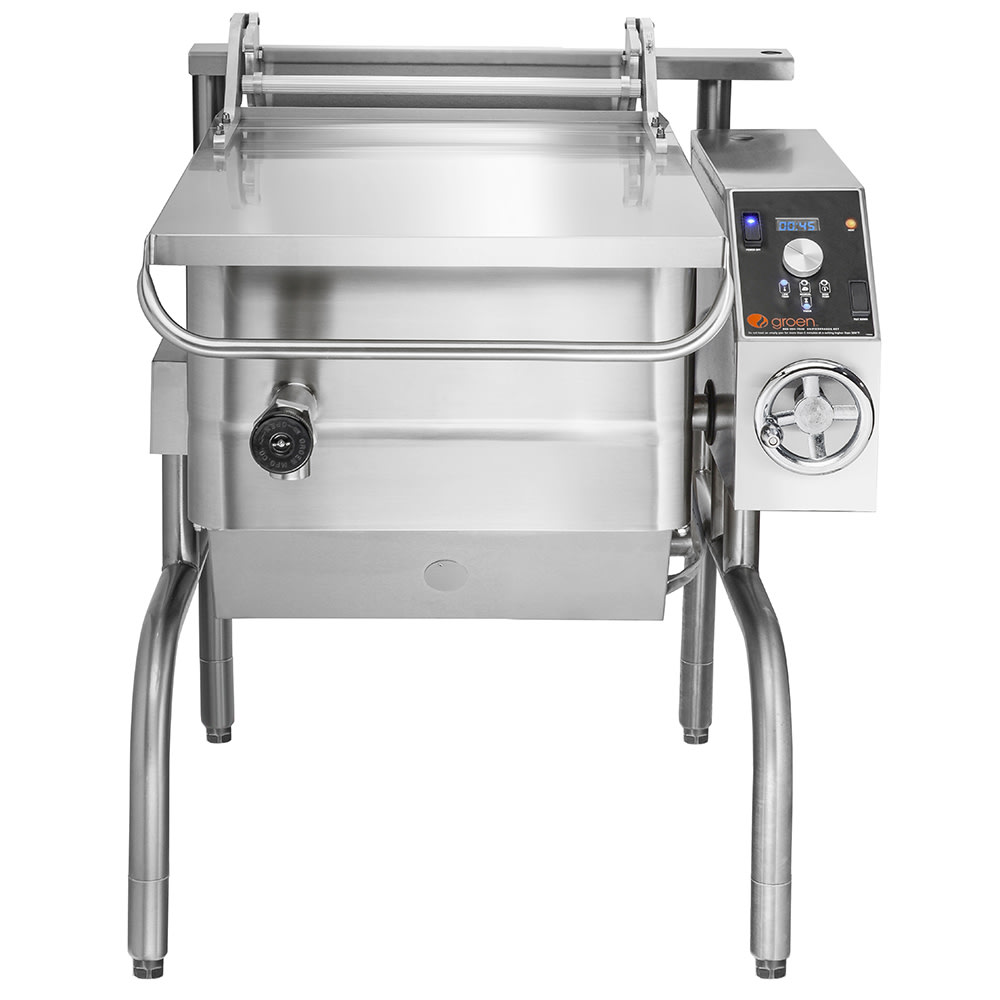 Groen BPM-15GA 15 gal. Tilt Skillet - Open Leg Base, Polished Pan, Measurement Marks, Natural Gas