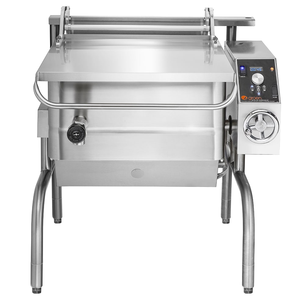 Groen BPM-30EA 30 gal. Tilt Skillet - Open Leg Base, Polished Pan, Measurement Marks, 240v/3ph