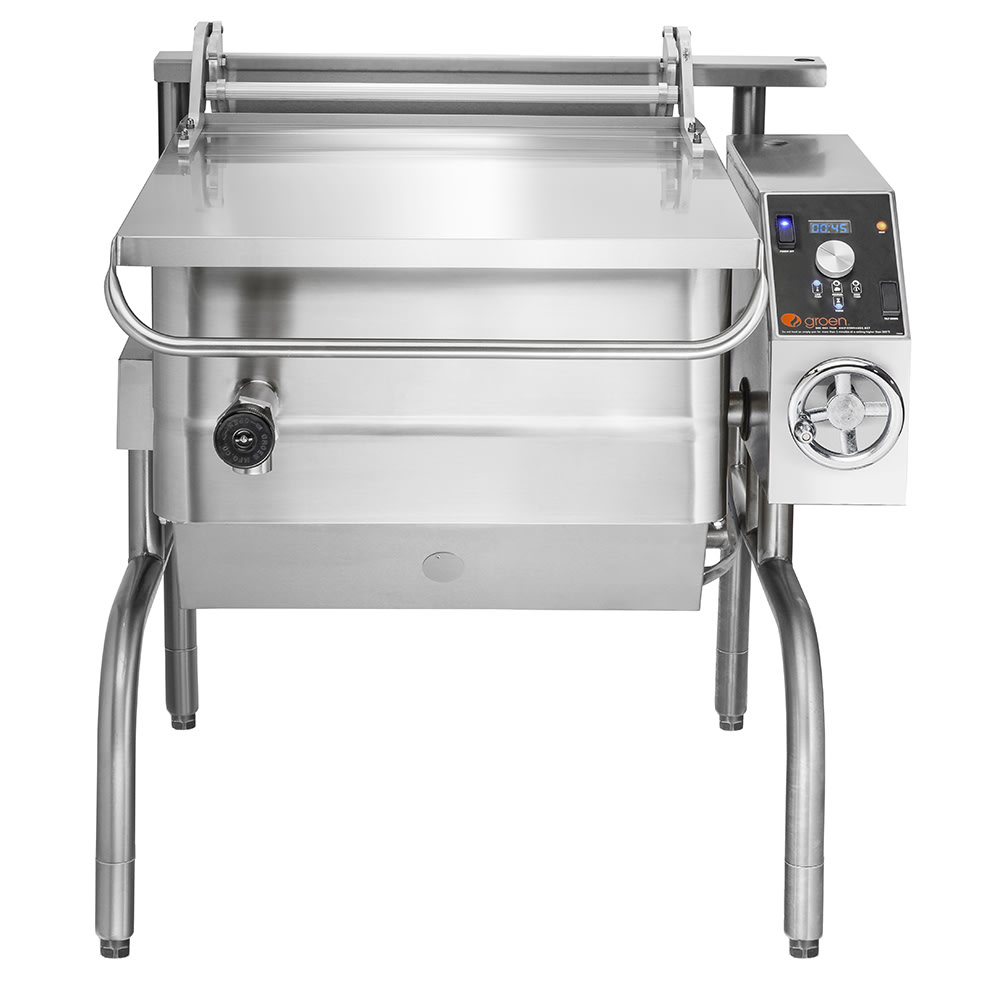 Groen BPM-30GA 30 gal. Tilt Skillet - Open Leg Base, Polished Pan, Measurement Marks, Natural Gas