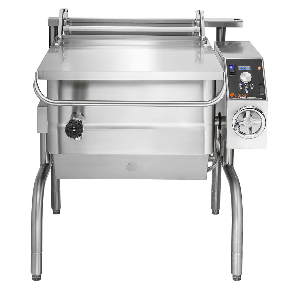 Groen BPM-30GC 30 gal. Tilt Skillet - Open Leg Base, Polished Pan, Measurement Marks, Liquid Propane