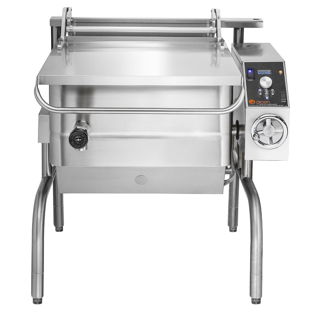 Groen BPM-30GSP 30 gal. Tilt Skillet - Open Leg Base, Polished Pan, Measurement Marks, Natural Gas
