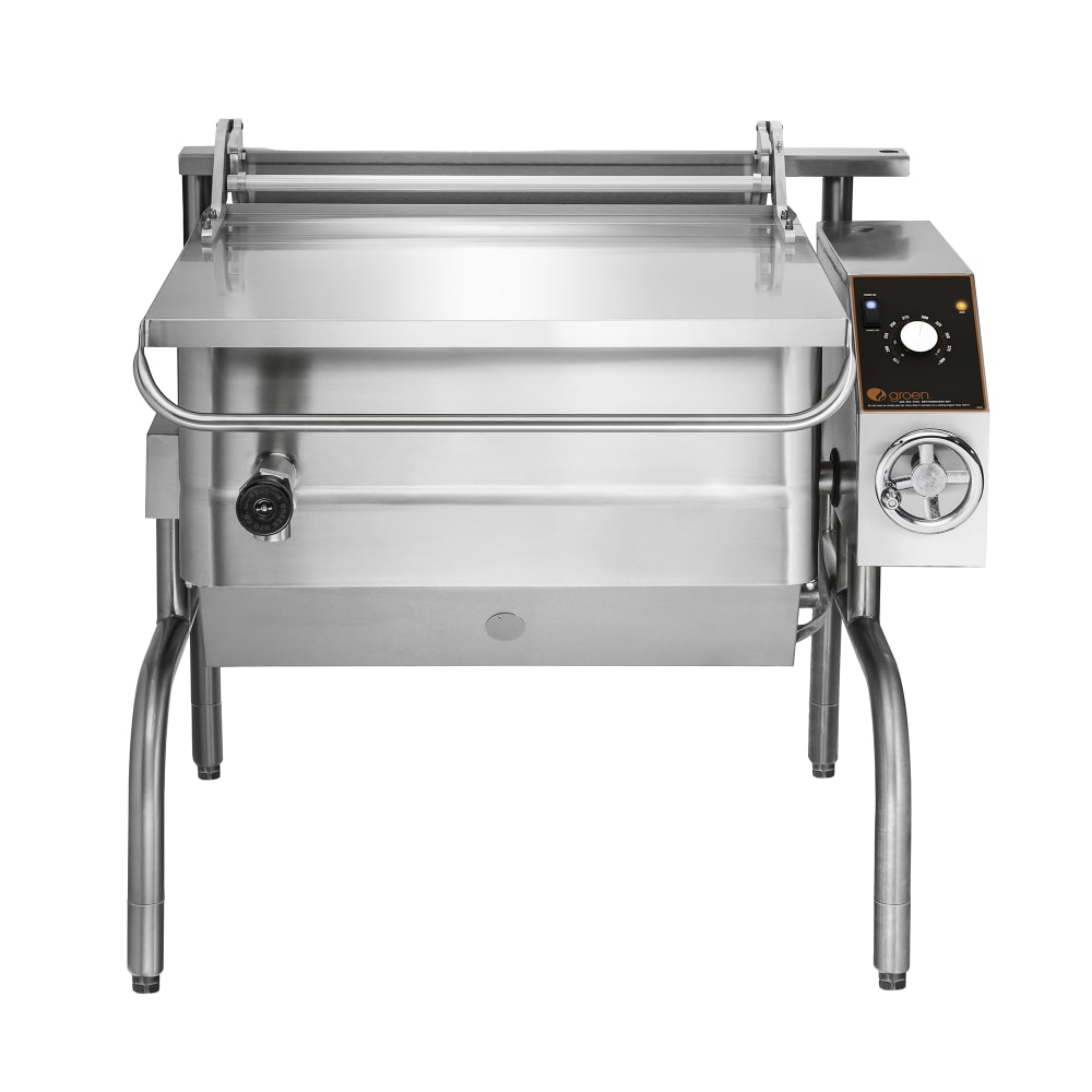 Groen BPM-40EC 40 gal. Tilt Skillet - Open Leg Base, Polished Pan, Measurement Marks, 208v/3ph
