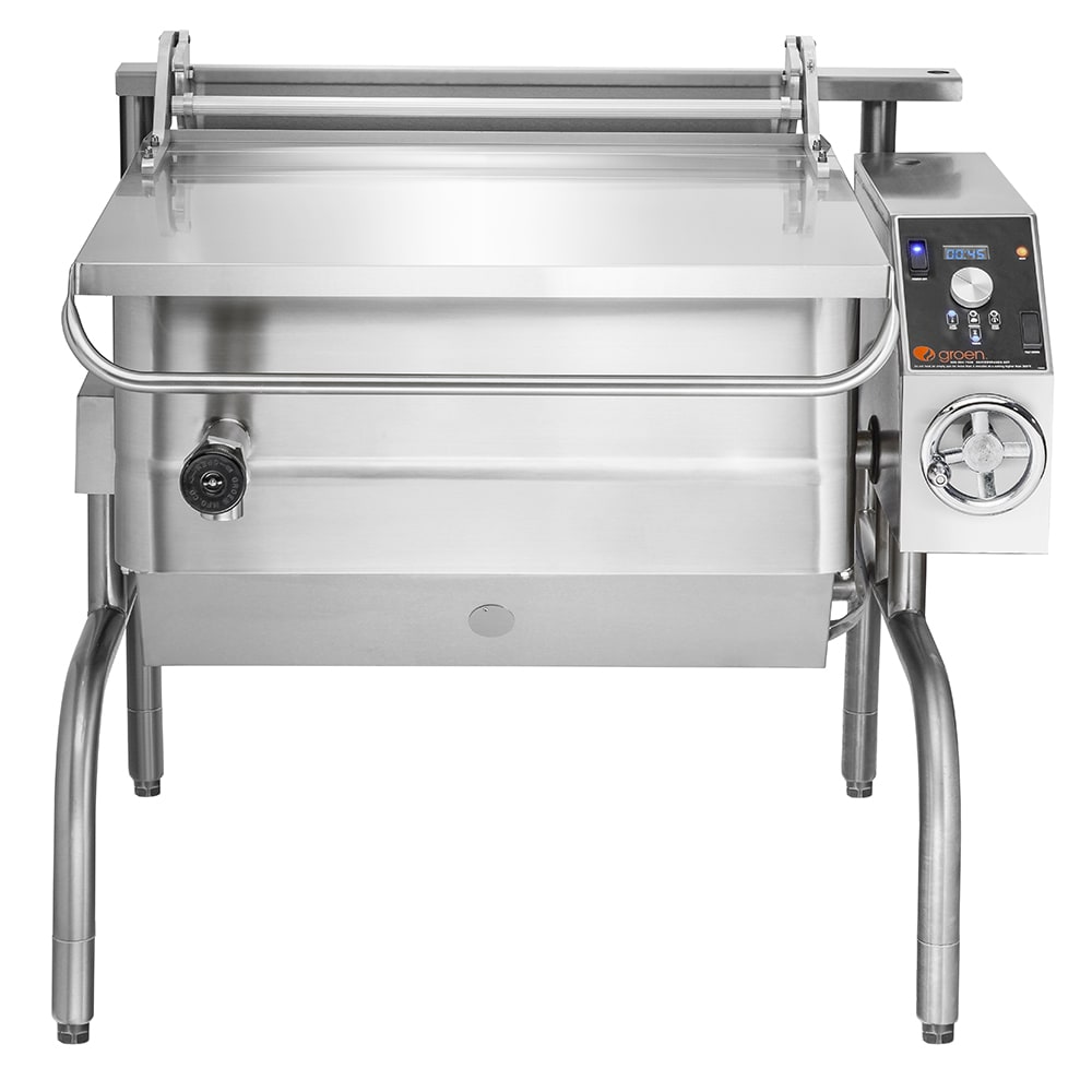 Groen BPM-40GA 40 gal. Tilt Skillet - Open Leg Base, Polished Pan, Measurement Marks, Natural Gas