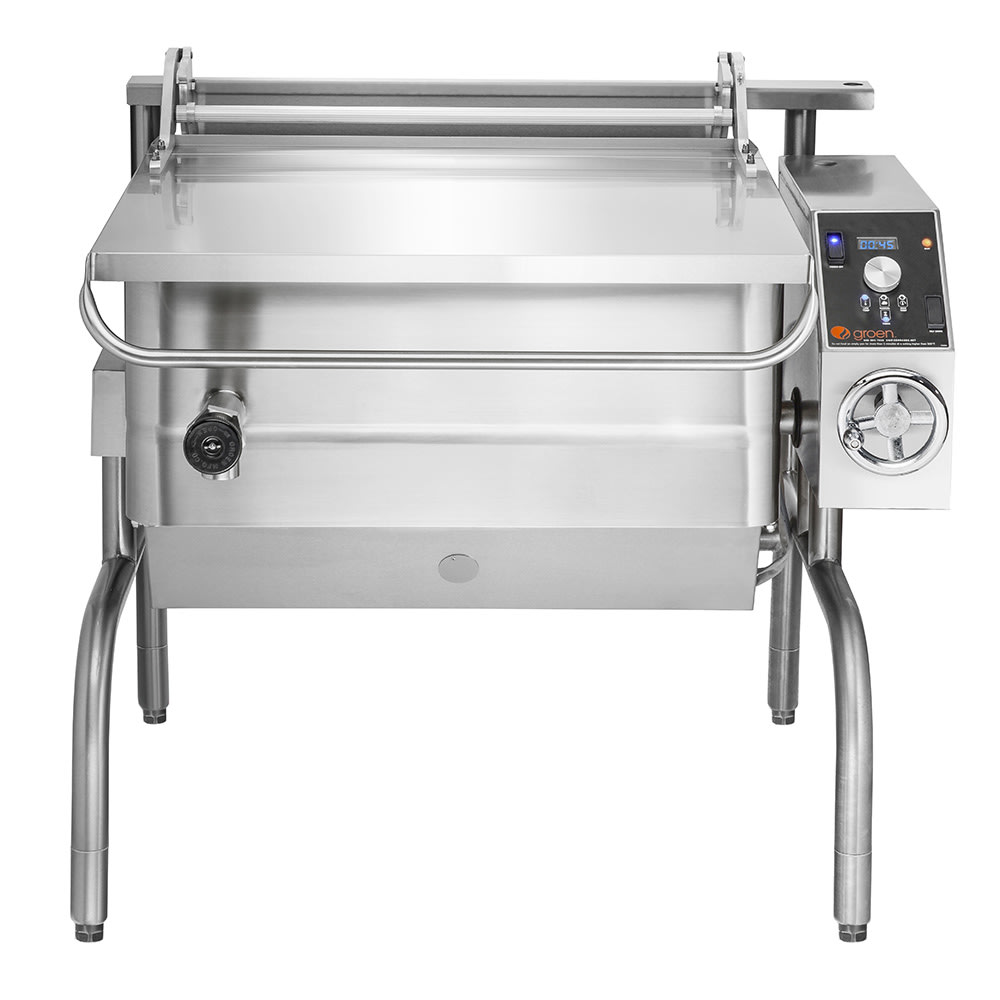 Groen BPM-40GC 40 gal. Tilt Skillet - Open Leg Base, Polished Pan, Measurement Marks, Liquid Propane