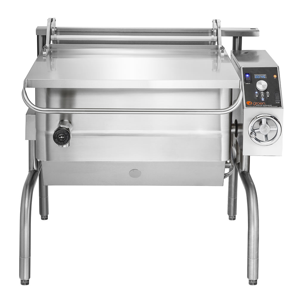 Groen BPM-40GC 40 gal. Tilt Skillet - Open Leg Base, Polished Pan, Measurement Marks, Natural Gas