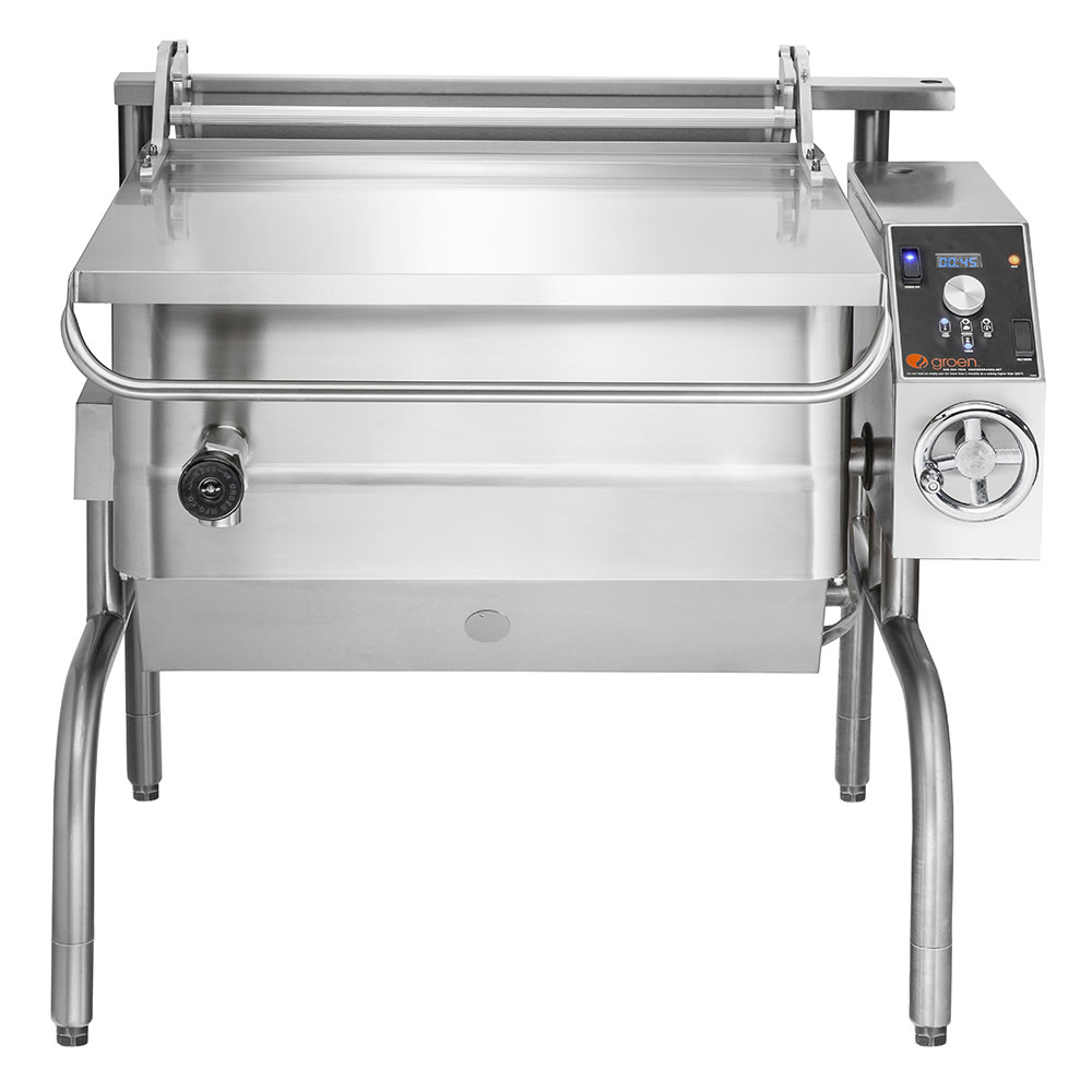 Groen BPM-40GSP 40 gal. Tilt Skillet - Open Leg Base, Polished Pan, Measurement Marks, Liquid Propane