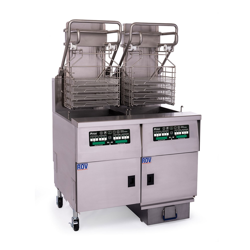Pitco SELVRF-2/FD Electric Rack Fryer - (2) 76 lb Vats, Floor Model, 208v/1ph
