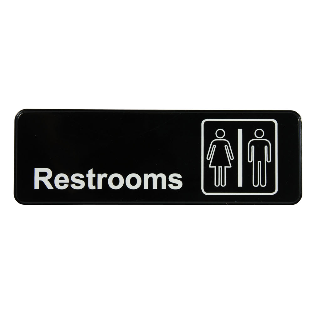 Vollrath 4517 Restrooms Sign - 3" x 9" White on Black