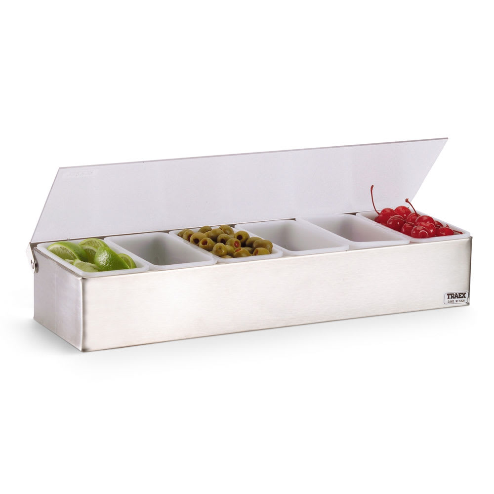 Vollrath 4702 (6) Compartment Bar Garnish Tray - Flat Hinged Lid