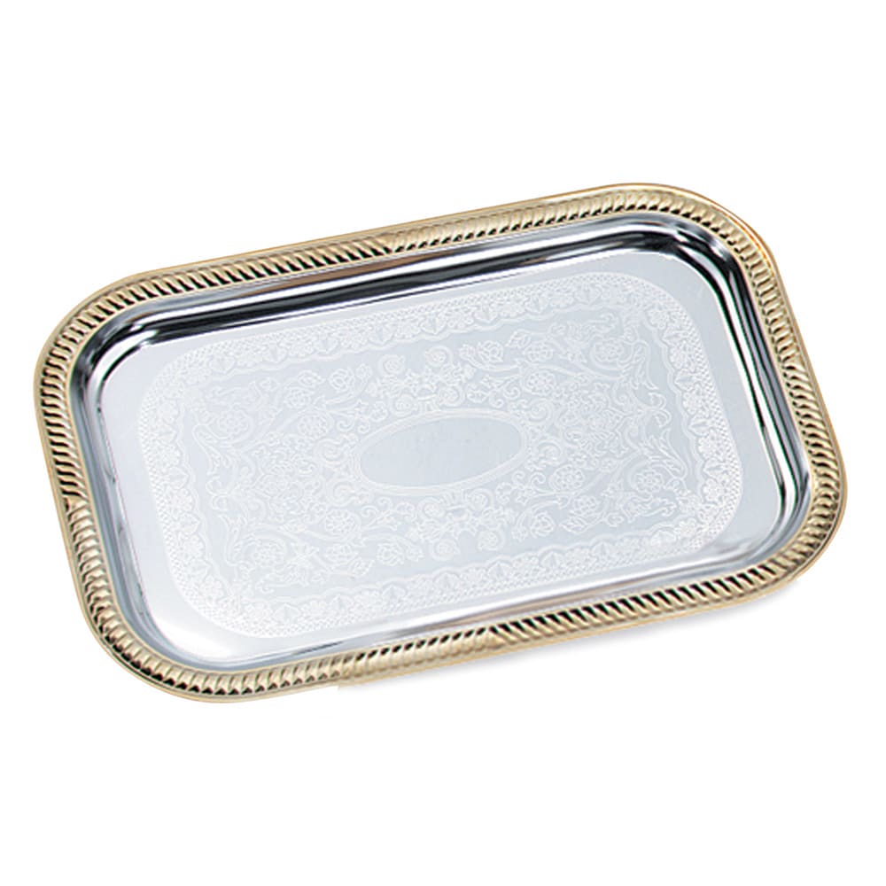 Vollrath 47260 Rectangular Serving Tray - Brass Accent, 18 1/4x12 1/3" Chrome