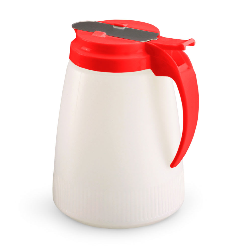 Vollrath 4748-02 48 oz Dripcut® Cylindrical Dripcut Server - White Polyethylene, Red Plastic Top