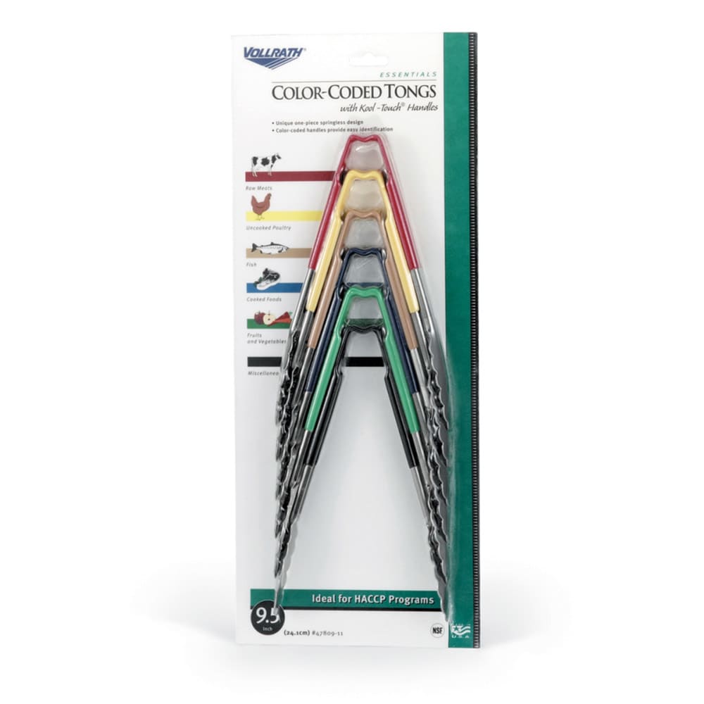 Vollrath 4780911 (6) 9 1/2"L Stainless Steel Utility Tongs - Multi Color