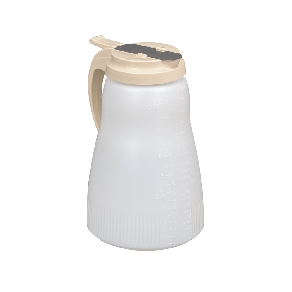 Vollrath 4864-18 64 oz Dripcut® Cylindrical Dripcut Server - White Polyethylene, Almond Plastic Top