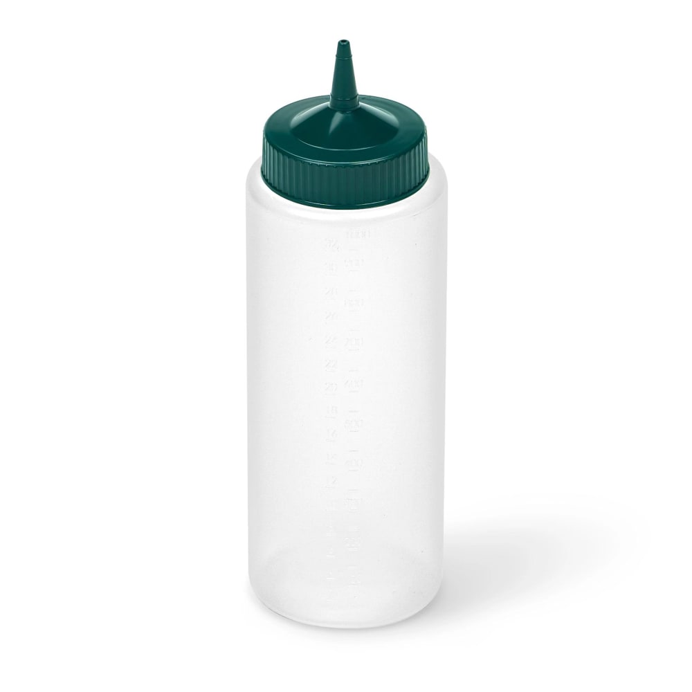 Vollrath 4932-13191 32 oz Squeeze Bottle Dispenser - Wide Mouth, Clear with Vista Green Cap