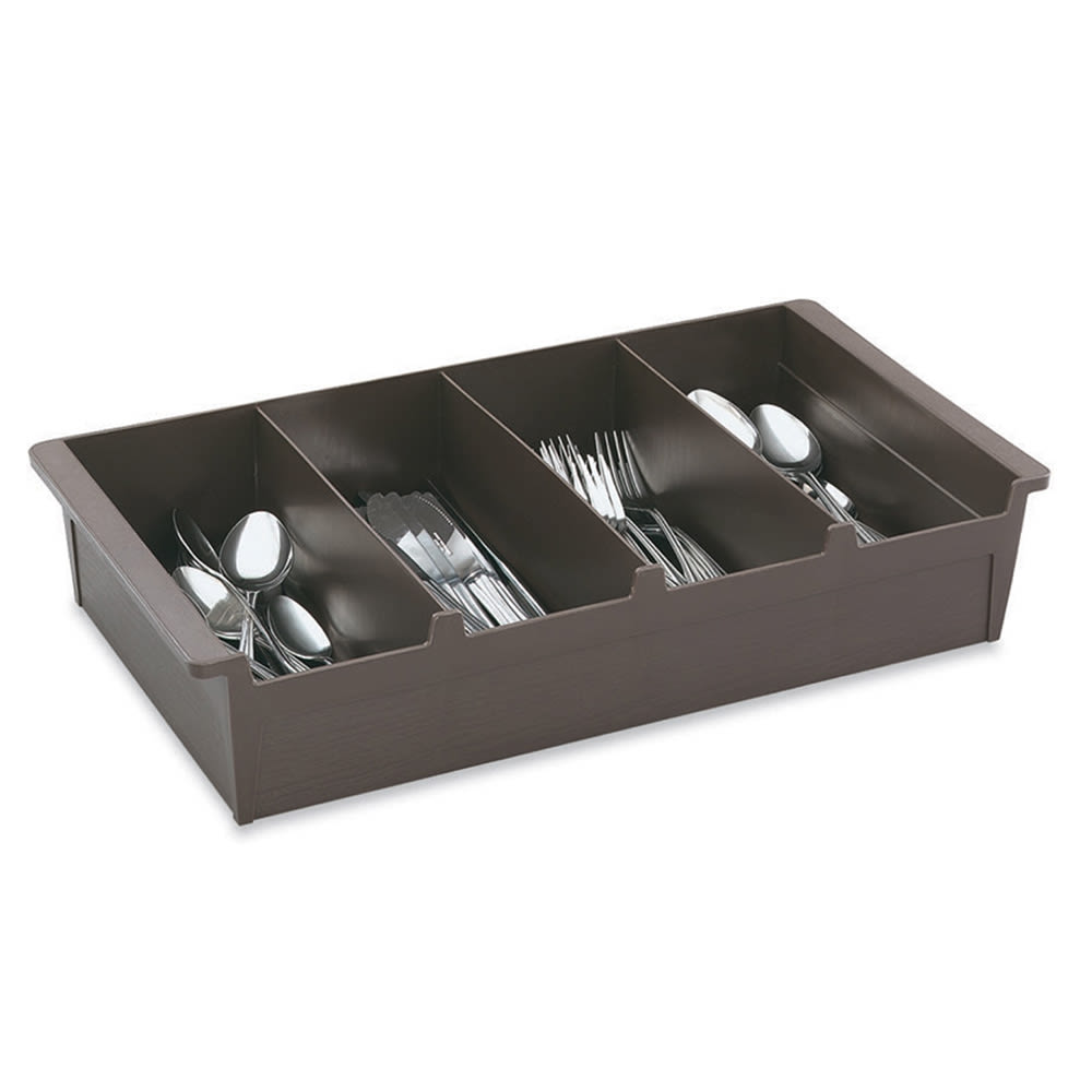 Vollrath 52652 4 Compartment Cutlery Bin - Plastic, Dark Brown