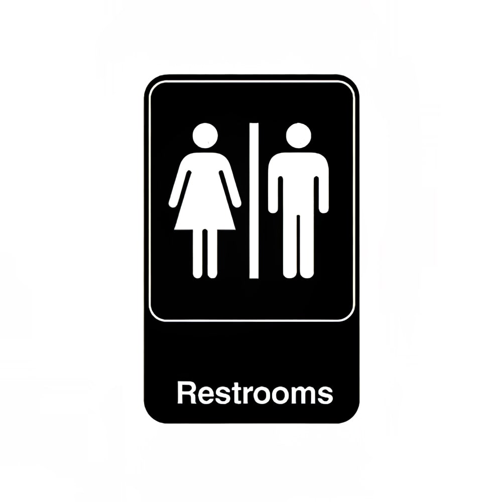 Vollrath 5617 6" x 9" Restrooms Sign - White on Black