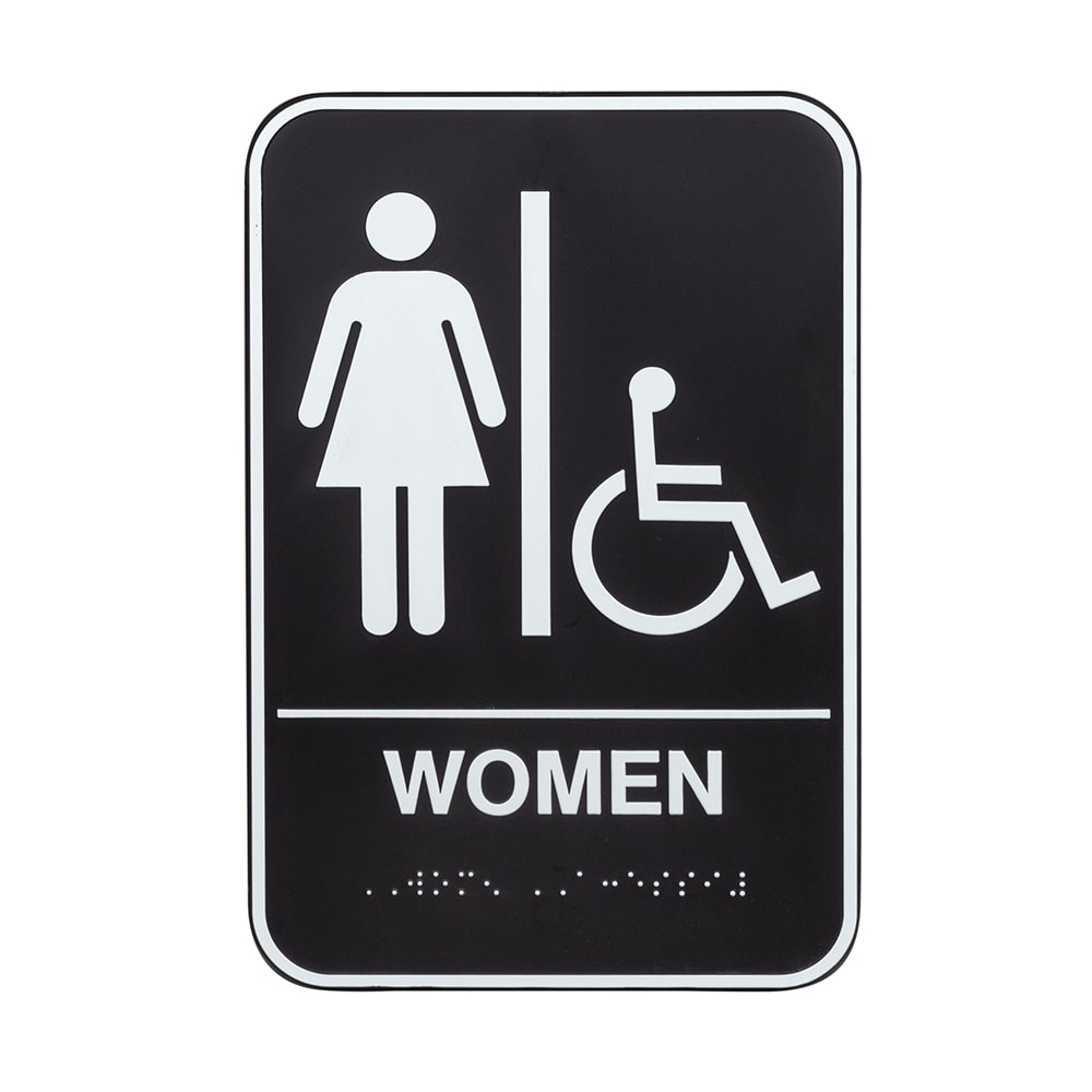 Vollrath 5630 6" x 9" Women/Accessible Sign - Braille, White on Black
