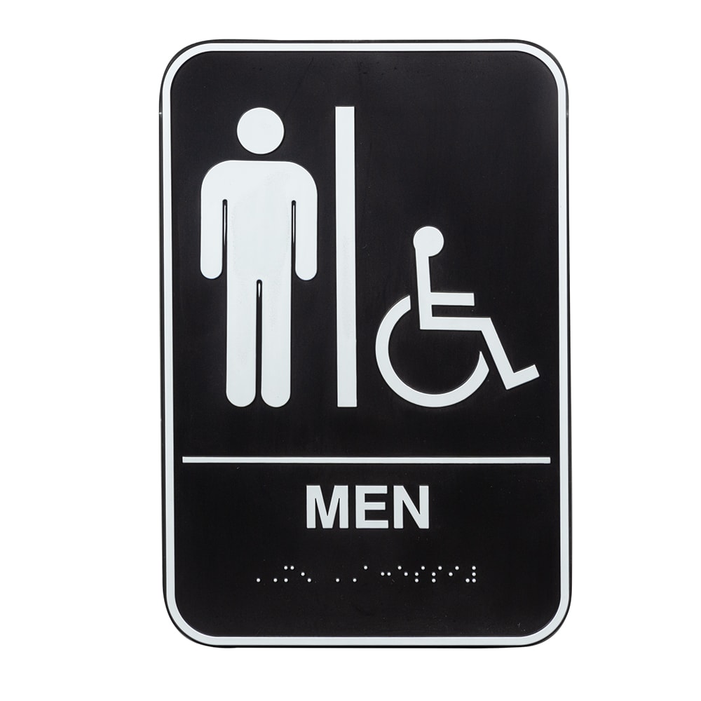 Vollrath 5631 6" x 9" Men/Accessible Sign - Braille, White on Black