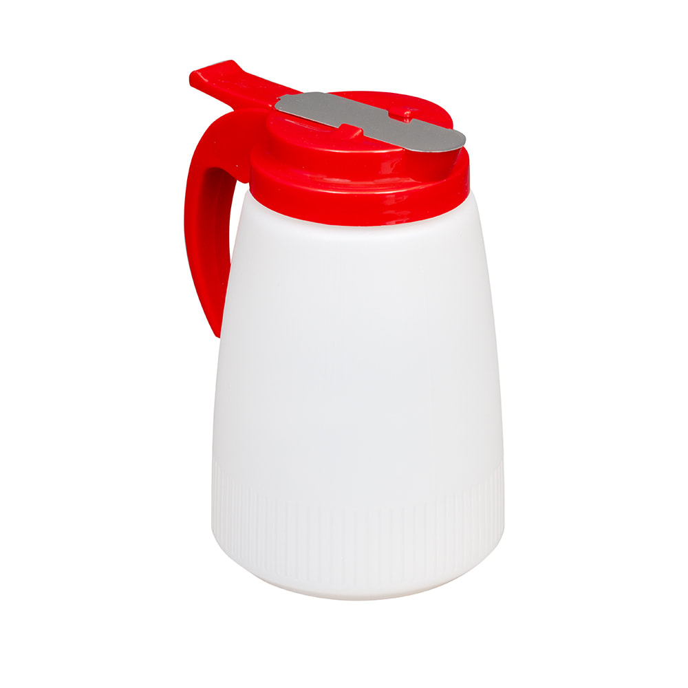 Vollrath 632-02 32 oz Dripcut® Cafe Color Cylindrical Dripcut Server - White Polyethylene, Red Plastic Top