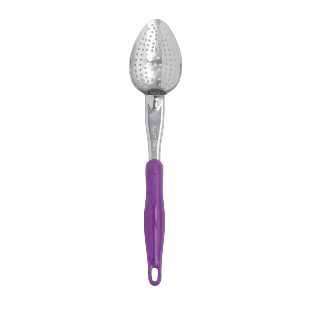 Vollrath 6414280 14" Perforated Basting Spoon w/ Purple Ergonomic Handle - Stainless Steel