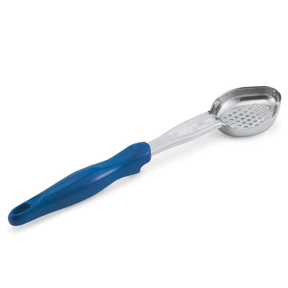 Vollrath 6422230 2 oz Oval Perforated Spoodle - Blue Nylon Handle, Heavy-Duty, Stainless Steel