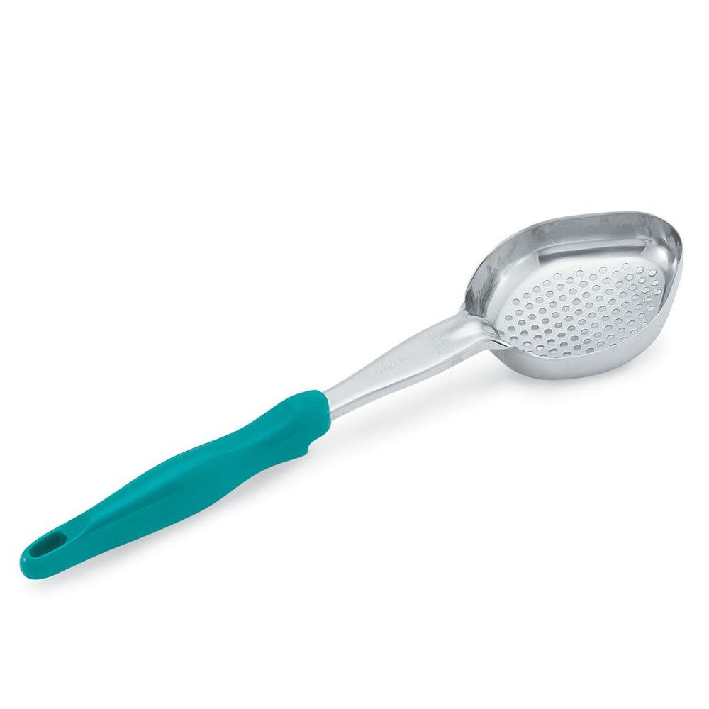 Vollrath 6422655 6 oz Oval Perforated Spoodle - Teal Nylon Handle, Heavy-Duty, Stainless Steel