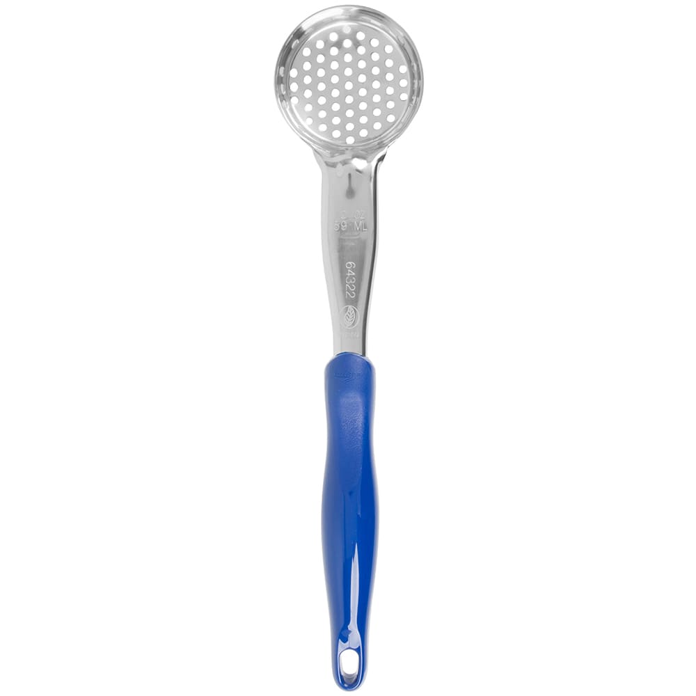 Vollrath 6432230 2 oz Round Perforated Spoodle - Blue Nylon Handle, Heavy-Duty, Stainless Steel