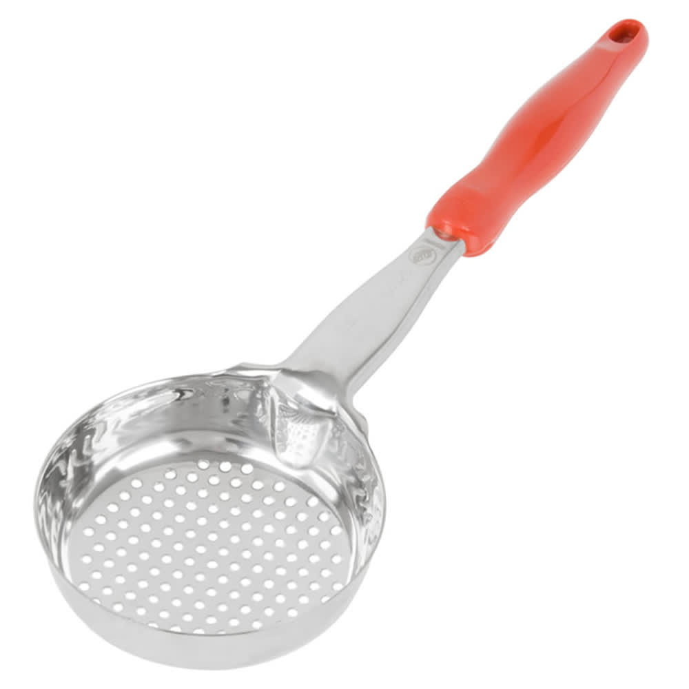 Vollrath 6432865 8 oz Round Perforated Spoodle - Orange Nylon Handle, Heavy-Duty, Stainless Steel