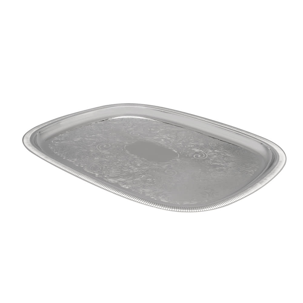 Vollrath 82121 Oblong Serving Tray - 23 1/2" x 18 1/2" Gadroon Edge, 18 ga Stainless
