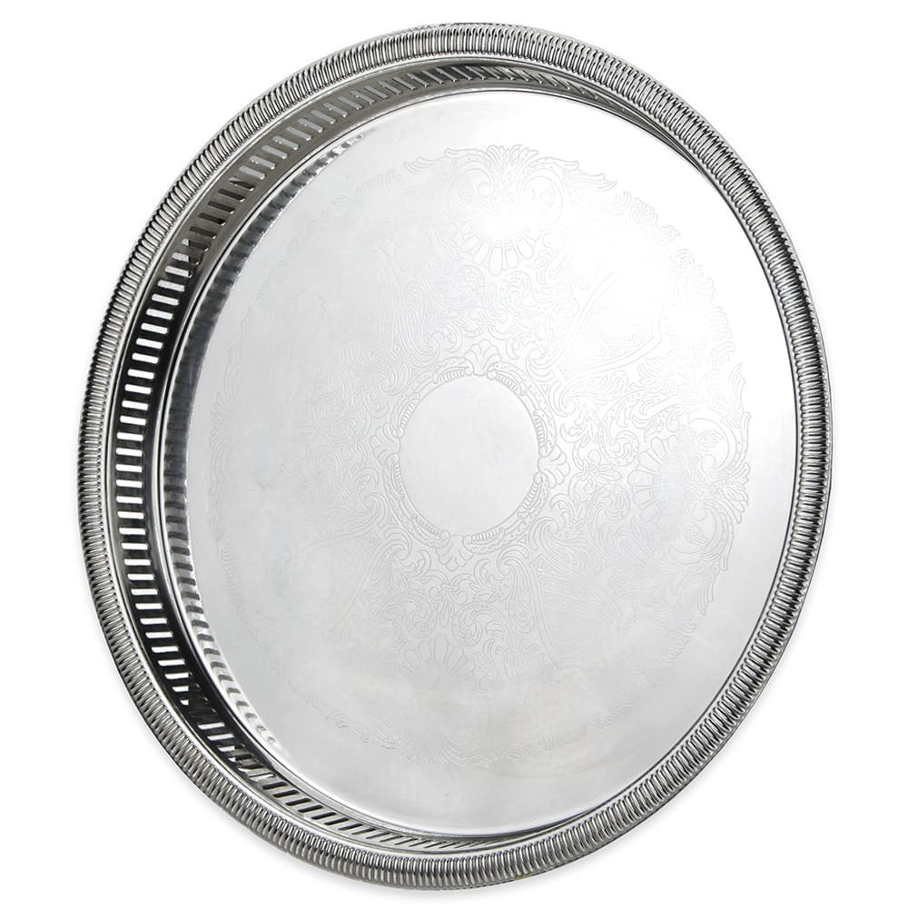 Vollrath 82131 15 1/4" Round Serving Tray - 1 1/2" Deep, Gadroon Edge, Stainless