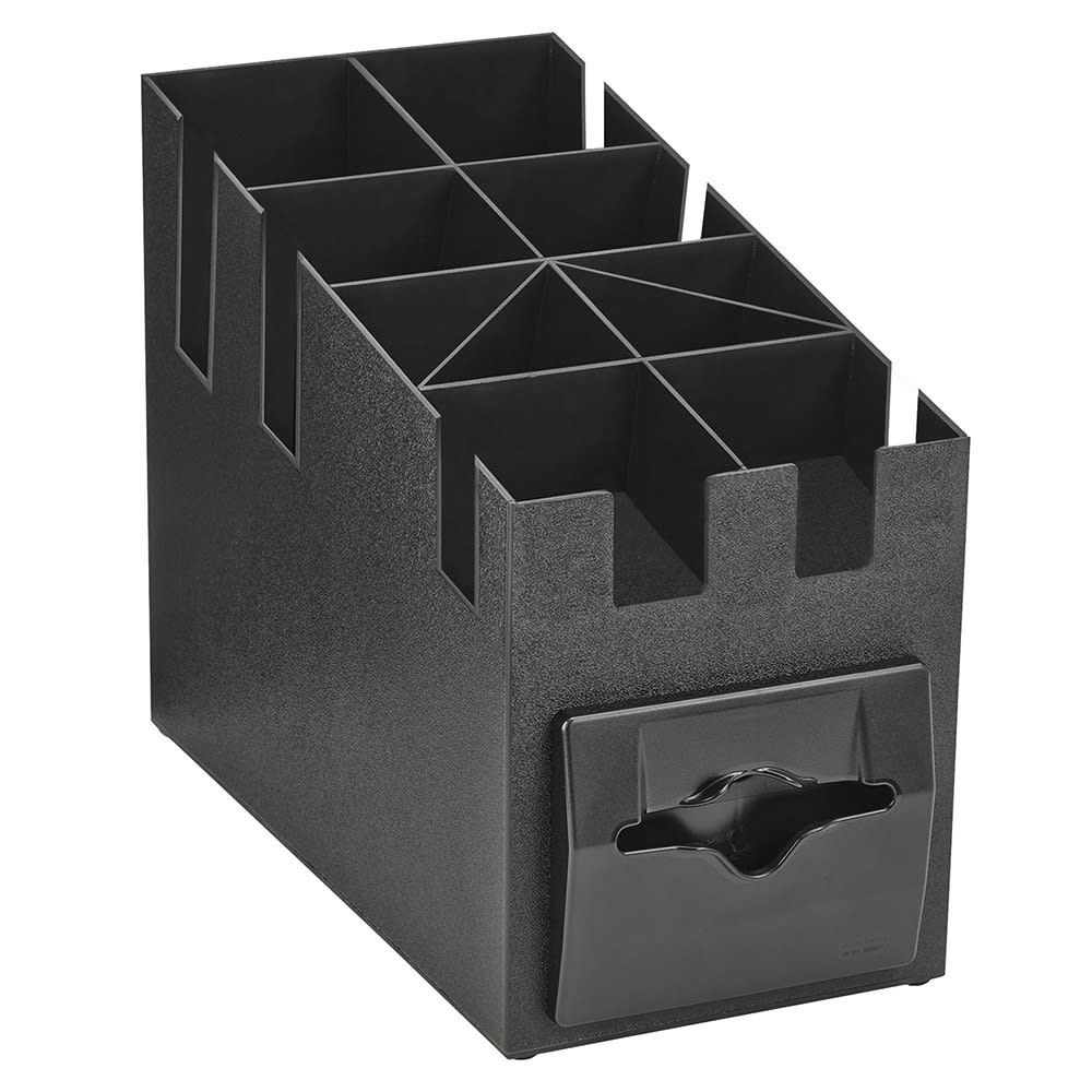 Vollrath CTNCLS-06 100 Napkin Dispenser w/ Cup, Lid, & Straw Organizer - 9" x 15 3/16", Plastic, Black