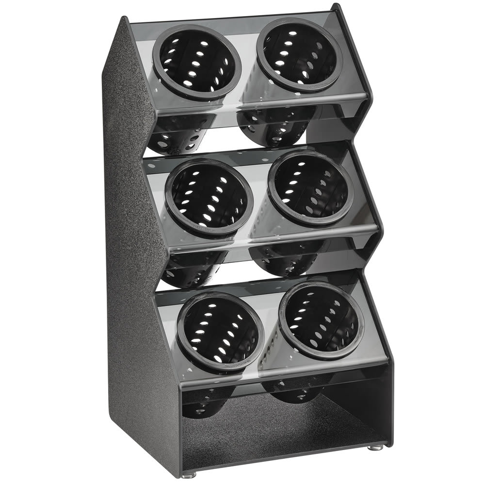 Vollrath FWVH-3X2B 6 Cylinder Flatware Holder - 11 3/16" x 10 1/4" x 21 1/4", Plastic, Black