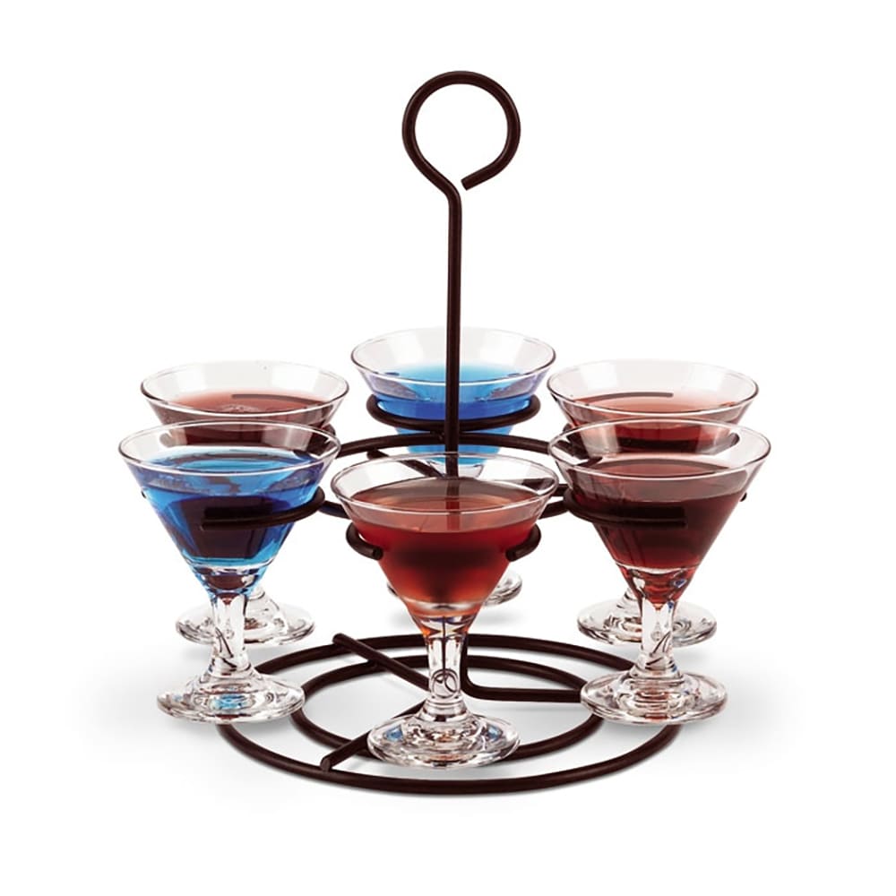 Vollrath WR-1026-06 Circular Wire Stemware Flight Caddy - Holds 6 Glasses, Black